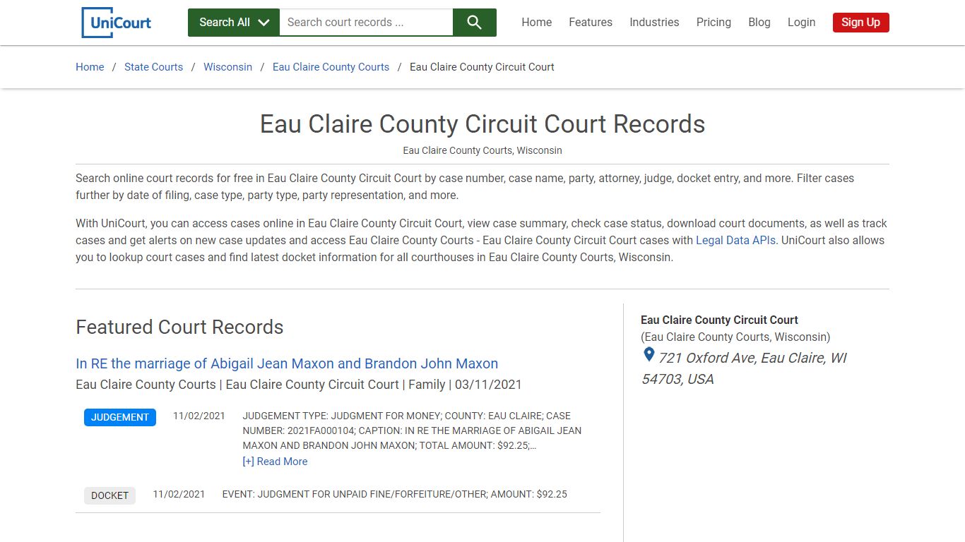 Eau Claire County Circuit Court Records | Eau Claire | UniCourt